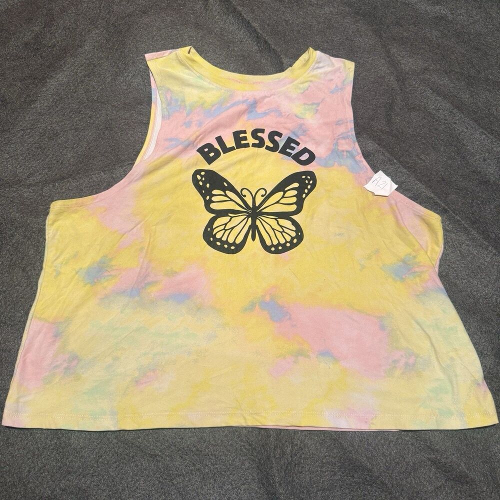 No Boundaries Womens Tank Top XXL Double Extra Large 19 Yellow Pink Tie Dye